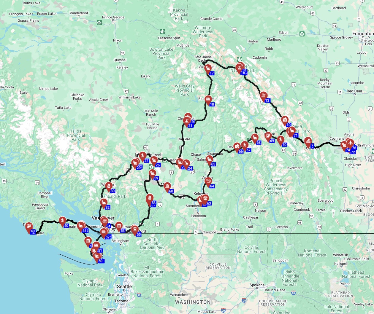 RV trip Canada Calgary to Vancouver motorhome free Trip planner